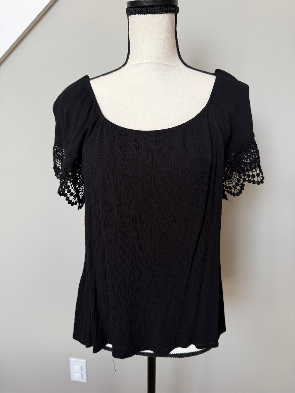 Maurices Black Crochet-Sleeve Women's Top